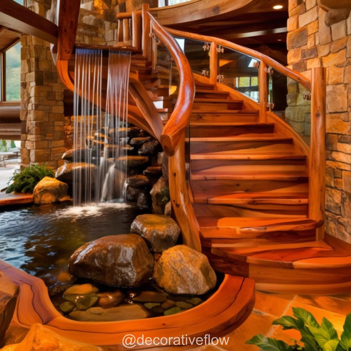 The Waterfall Staircase: Merging Architecture and Nature for a Breathtaking Home Design