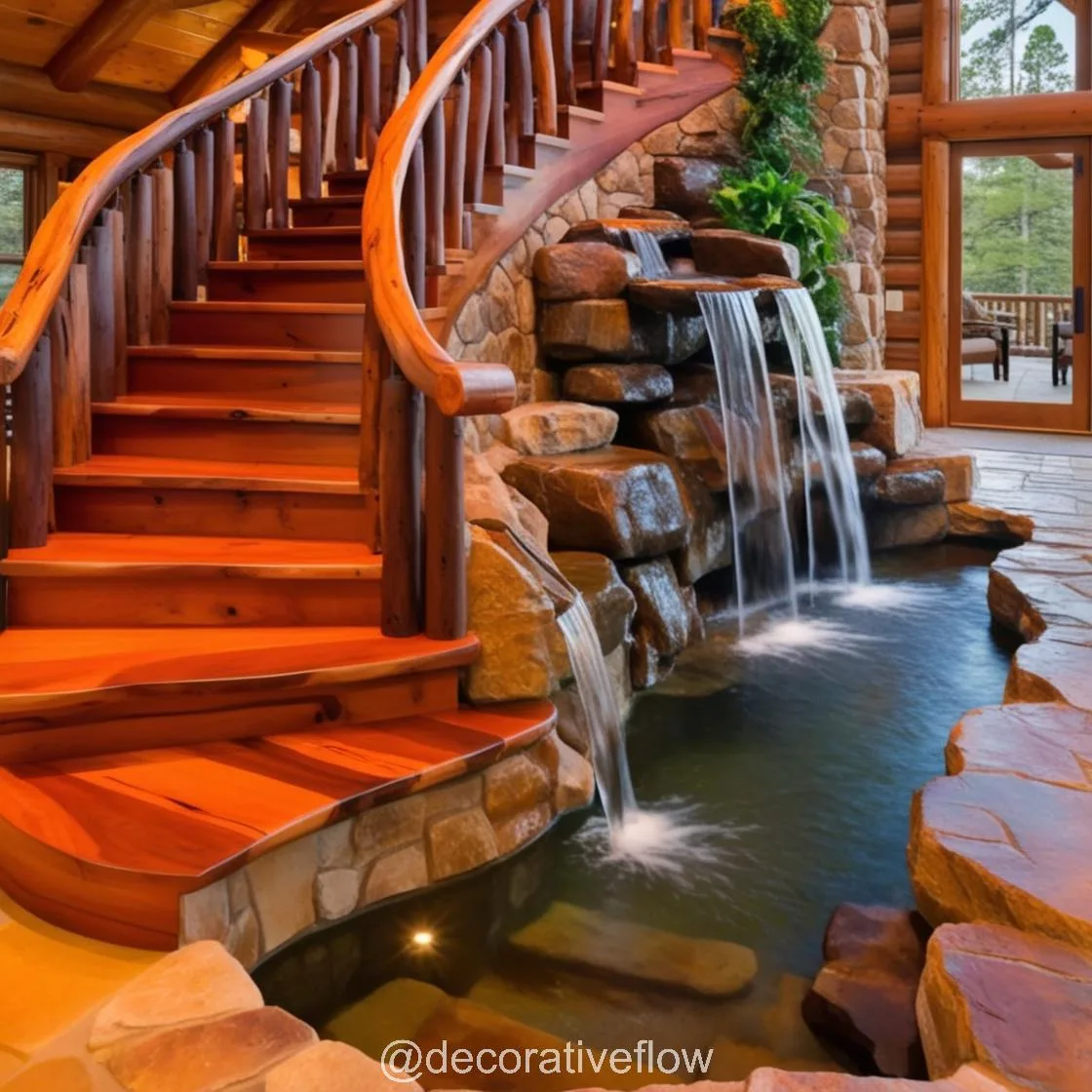 The Waterfall Staircase: Merging Architecture and Nature for a Breathtaking Home Design