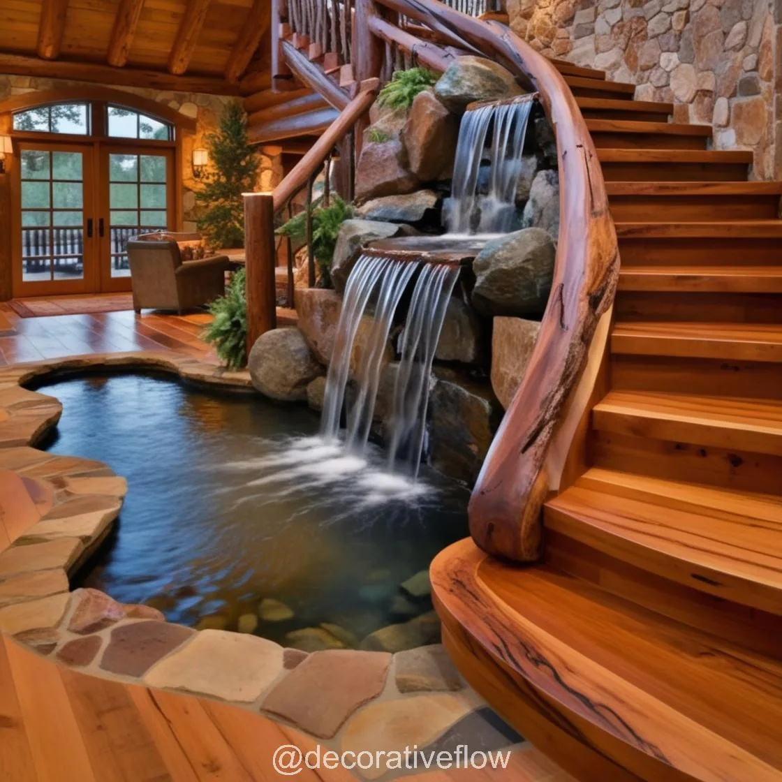 The Waterfall Staircase: Merging Architecture and Nature for a Breathtaking Home Design