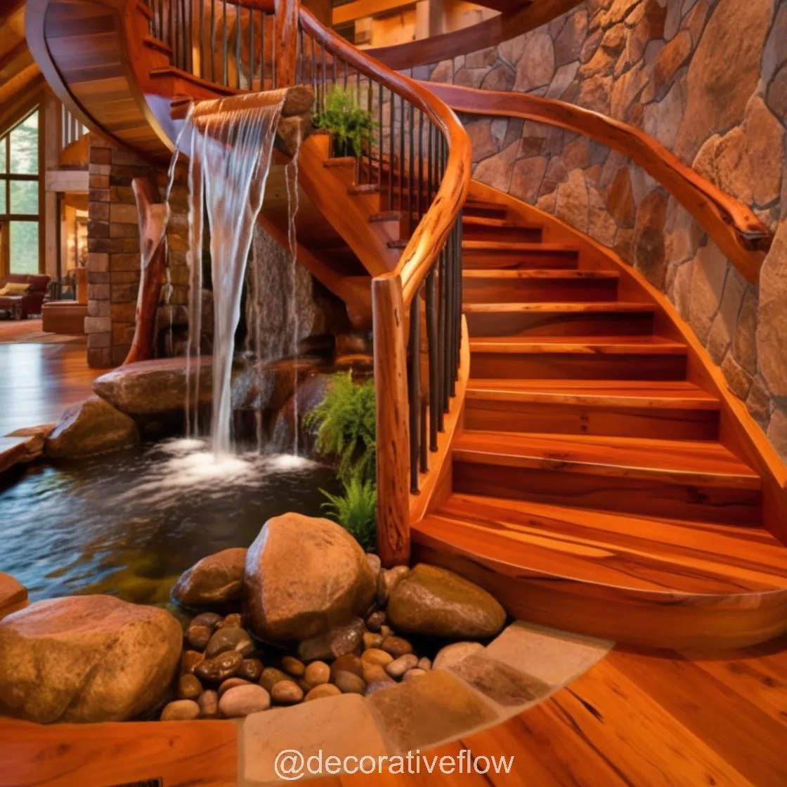 The Waterfall Staircase: Merging Architecture and Nature for a Breathtaking Home Design