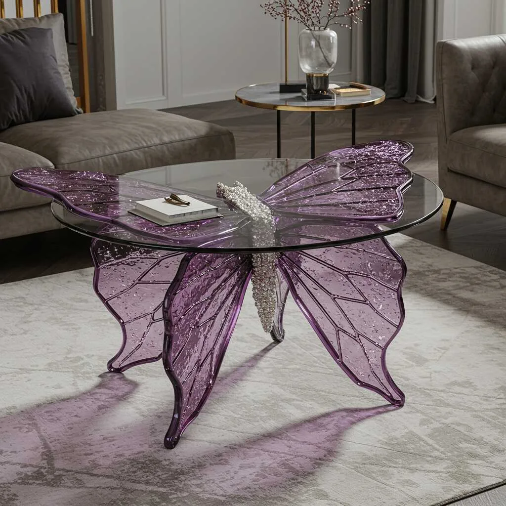 Purple Crystal Butterfly Shaped Table: A Masterpiece of Elegance and Art