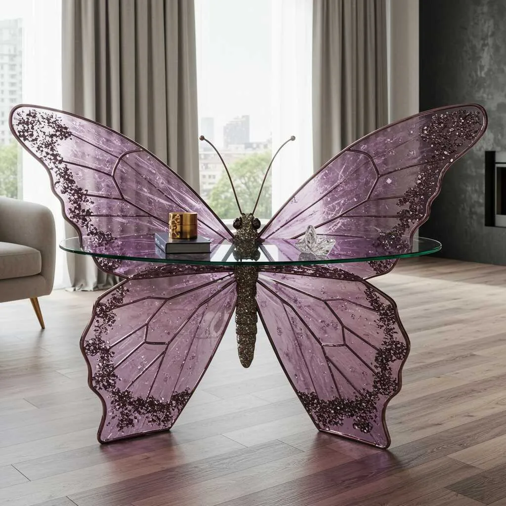 Exploring the Marvel of a Purple Crystal Butterfly Shaped Table