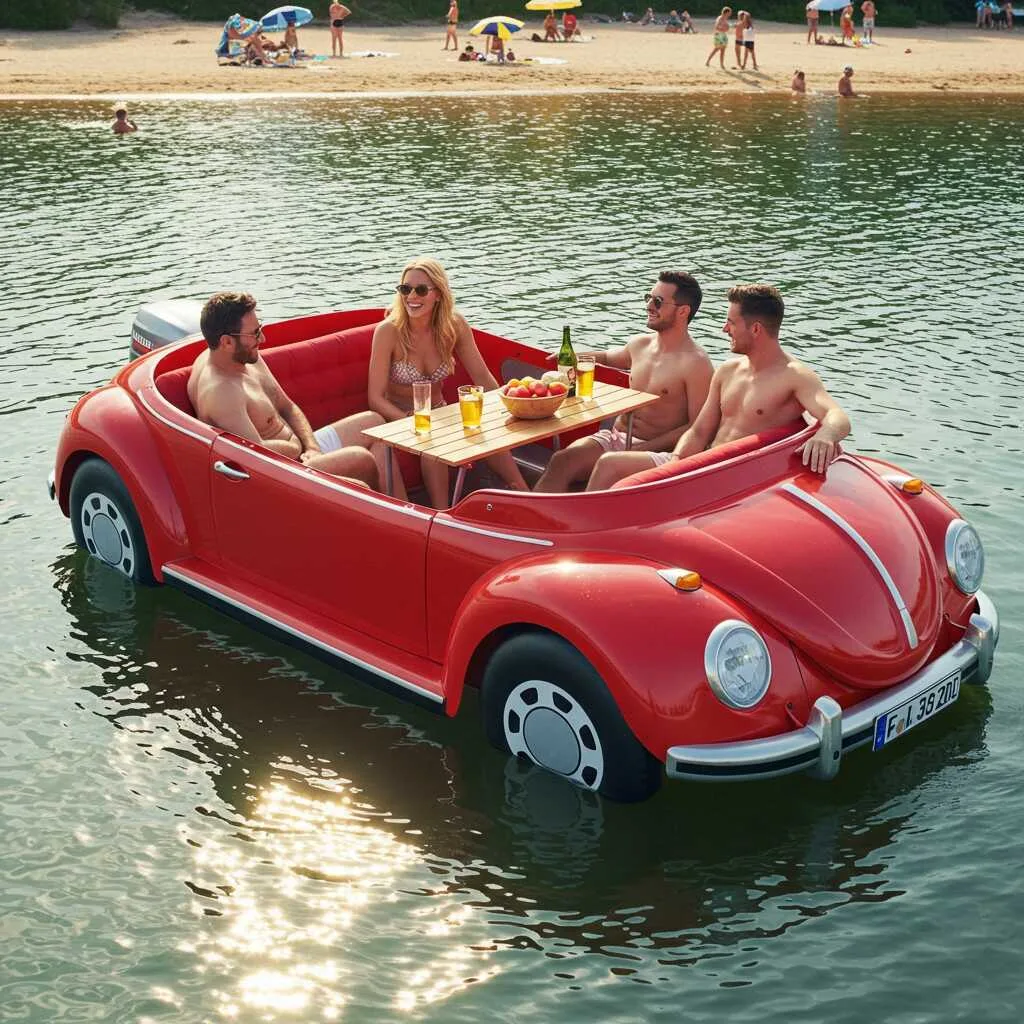 The VW Beetle Inspired Inflatable Lounge Boat: A Perfect Fusion of Land and Water