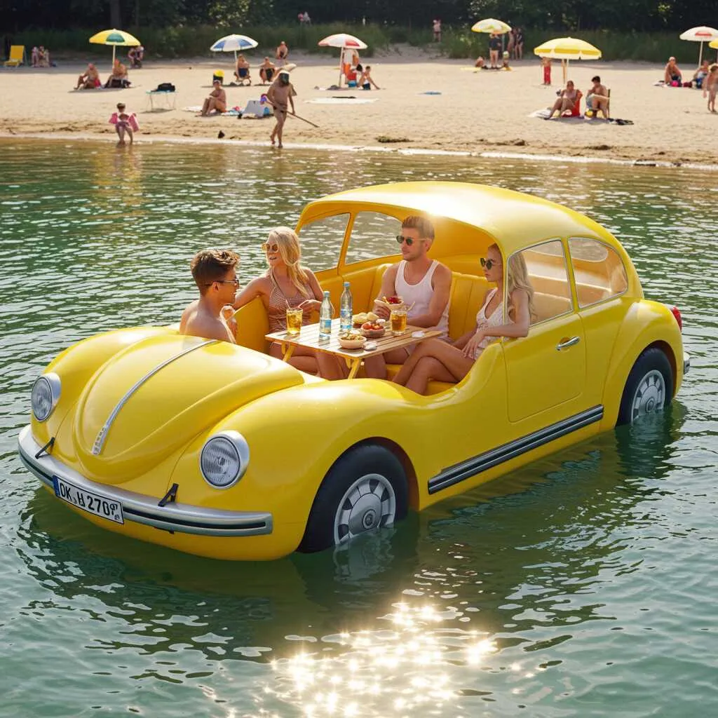 VW Beetle Inspired Inflatable Lounge Boat: A Retro-Modern Watercraft for Fun and Relaxation