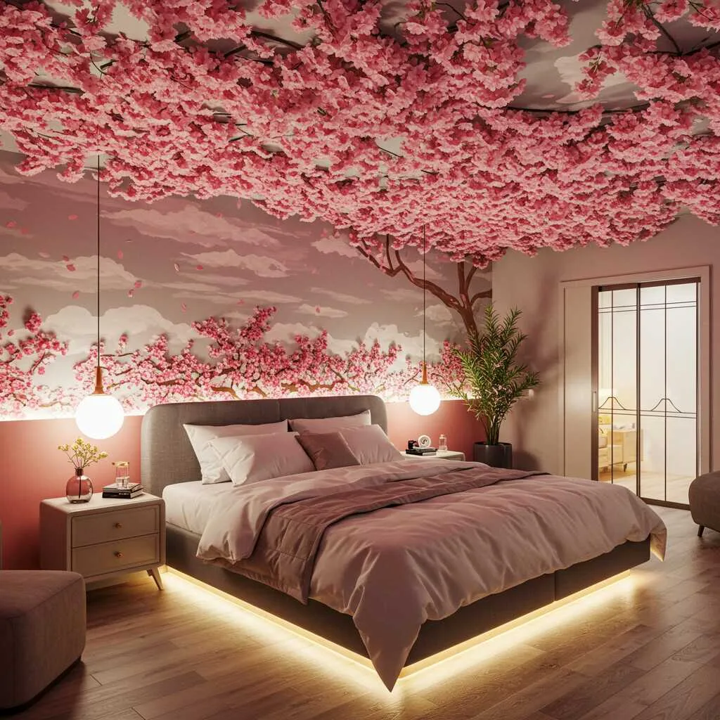 Dreamy Cherry Blossom Themed Bed: A Perfect Blend of Serenity and Style