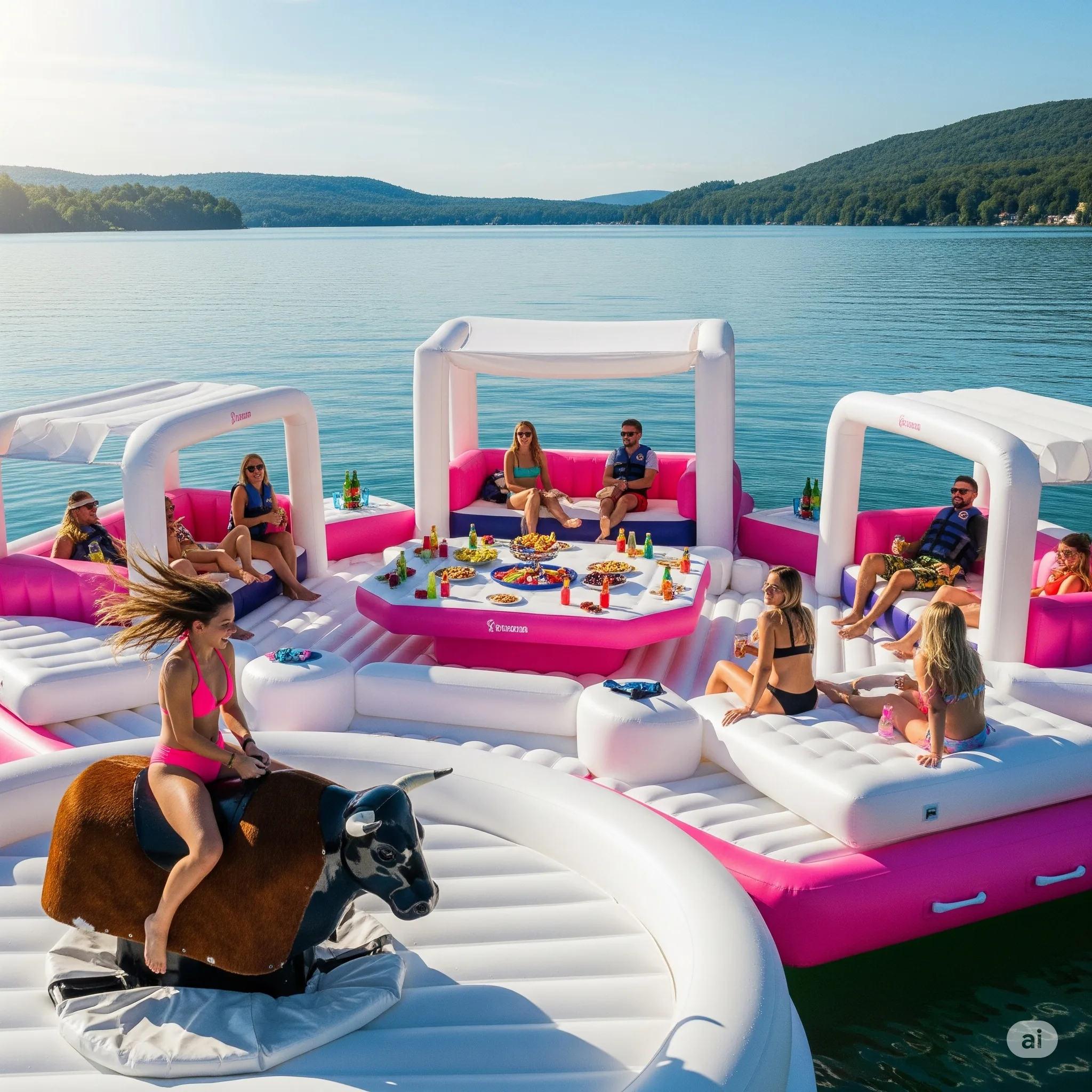 Inflatable Party Floats with Built-In Mechanical Bulls: The Wild Ride on Water