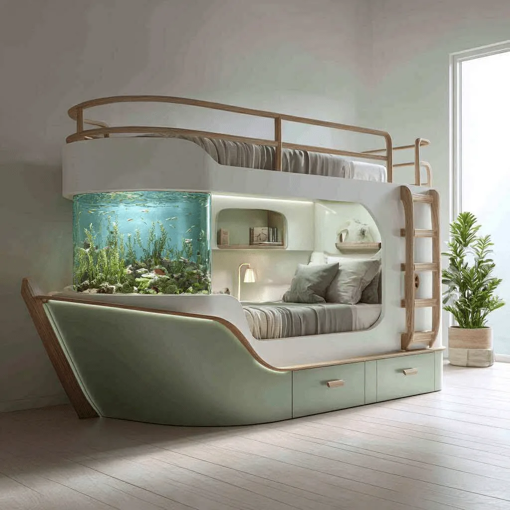 Nautical-Themed Bunk Beds with Built-In Aquariums: Dive into Dreamy Ocean Adventures
