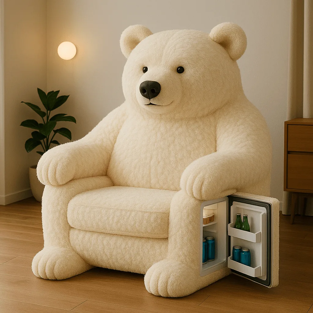 Experience Comfort and Chill - Discover Bear-Shaped Armchairs with Built-In Mini Fridges