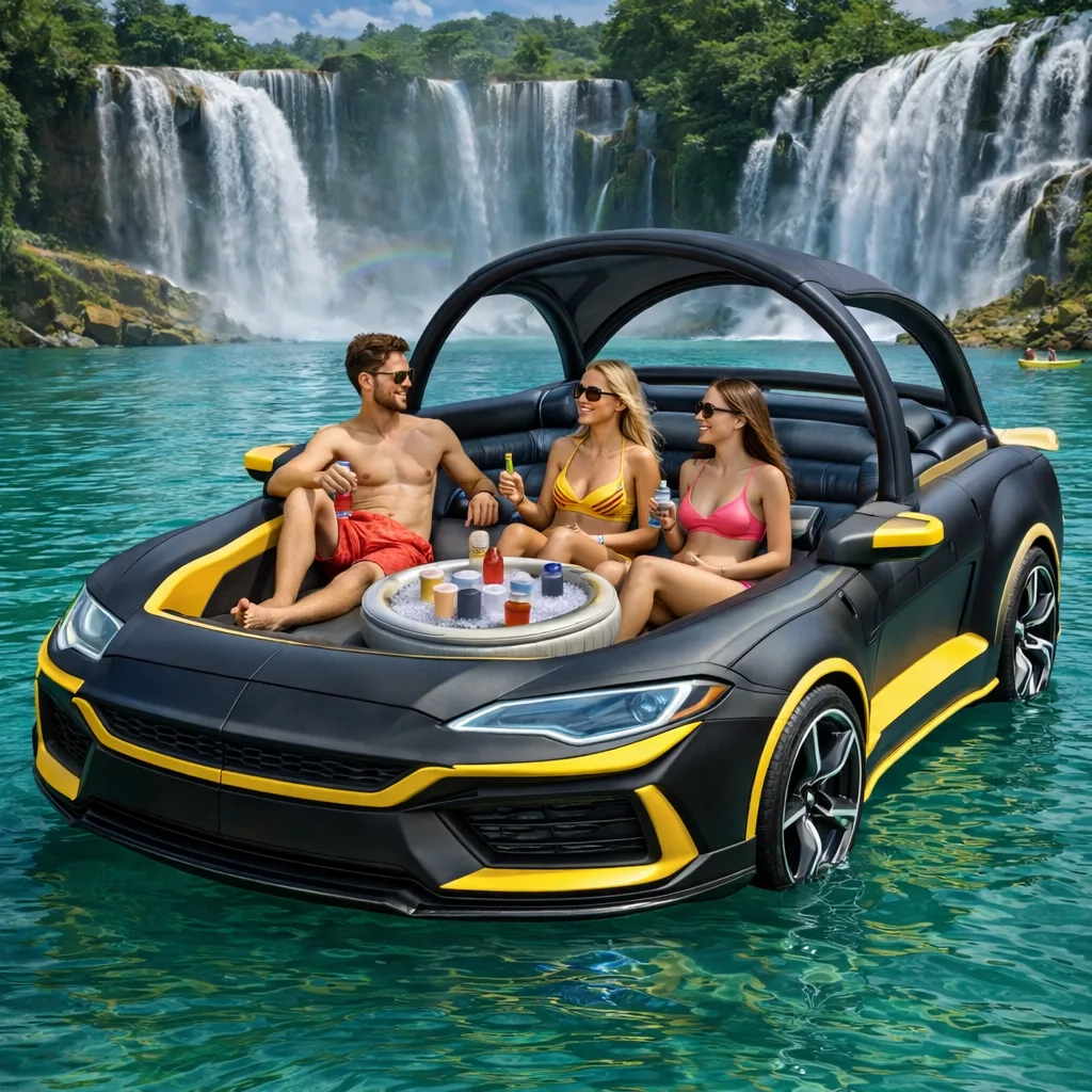 Make a Splash with the Inflatable Sports Car Party Float - The Ultimate Pool Accessory for Fun