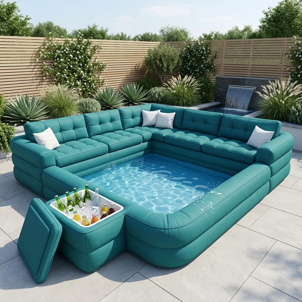 Dive into Luxury and Convenience: The Ultimate Inflatable Sofa Pool with Built-In Fridge Experience