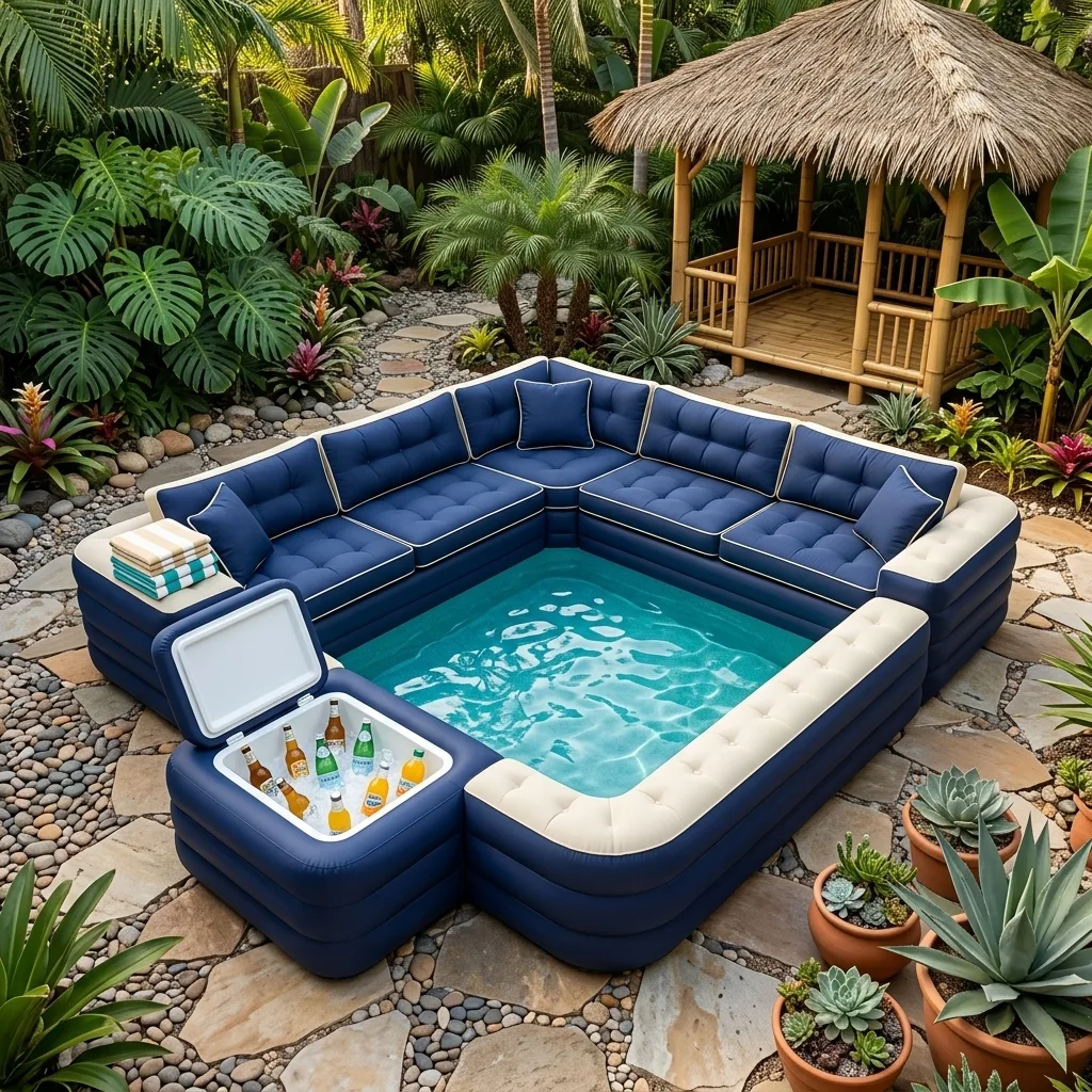 The Design and Features of the Inflatable Sofa Pool with Built-In Fridge